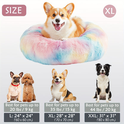 Calming Dog & Cat Bed, Donut Cuddler Warming Cozy Soft Round Bed, Fluffy Faux Fur Plush Cushion Bed For Small Medium And Large Dogs And Cats (16"/20"/24"/28"/31"/39")