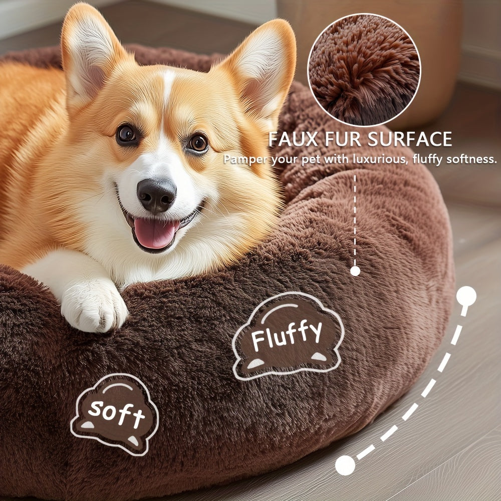 Calming Dog & Cat Bed, Donut Cuddler Warming Cozy Soft Round Bed, Fluffy Faux Fur Plush Cushion Bed For Small Medium And Large Dogs And Cats (16"/20"/24"/28"/31"/39")