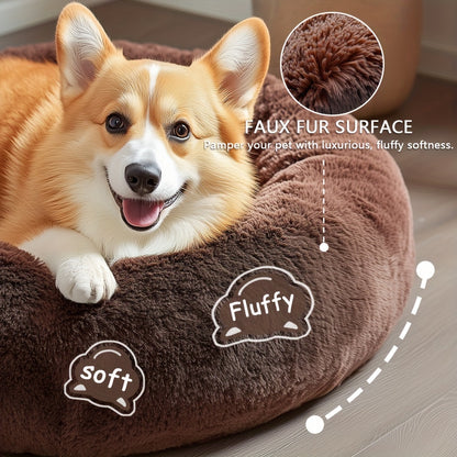 Calming Dog & Cat Bed, Donut Cuddler Warming Cozy Soft Round Bed, Fluffy Faux Fur Plush Cushion Bed For Small Medium And Large Dogs And Cats (16"/20"/24"/28"/31"/39")