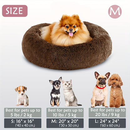 Calming Dog & Cat Bed, Donut Cuddler Warming Cozy Soft Round Bed, Fluffy Faux Fur Plush Cushion Bed For Small Medium And Large Dogs And Cats (16"/20"/24"/28"/31"/39")