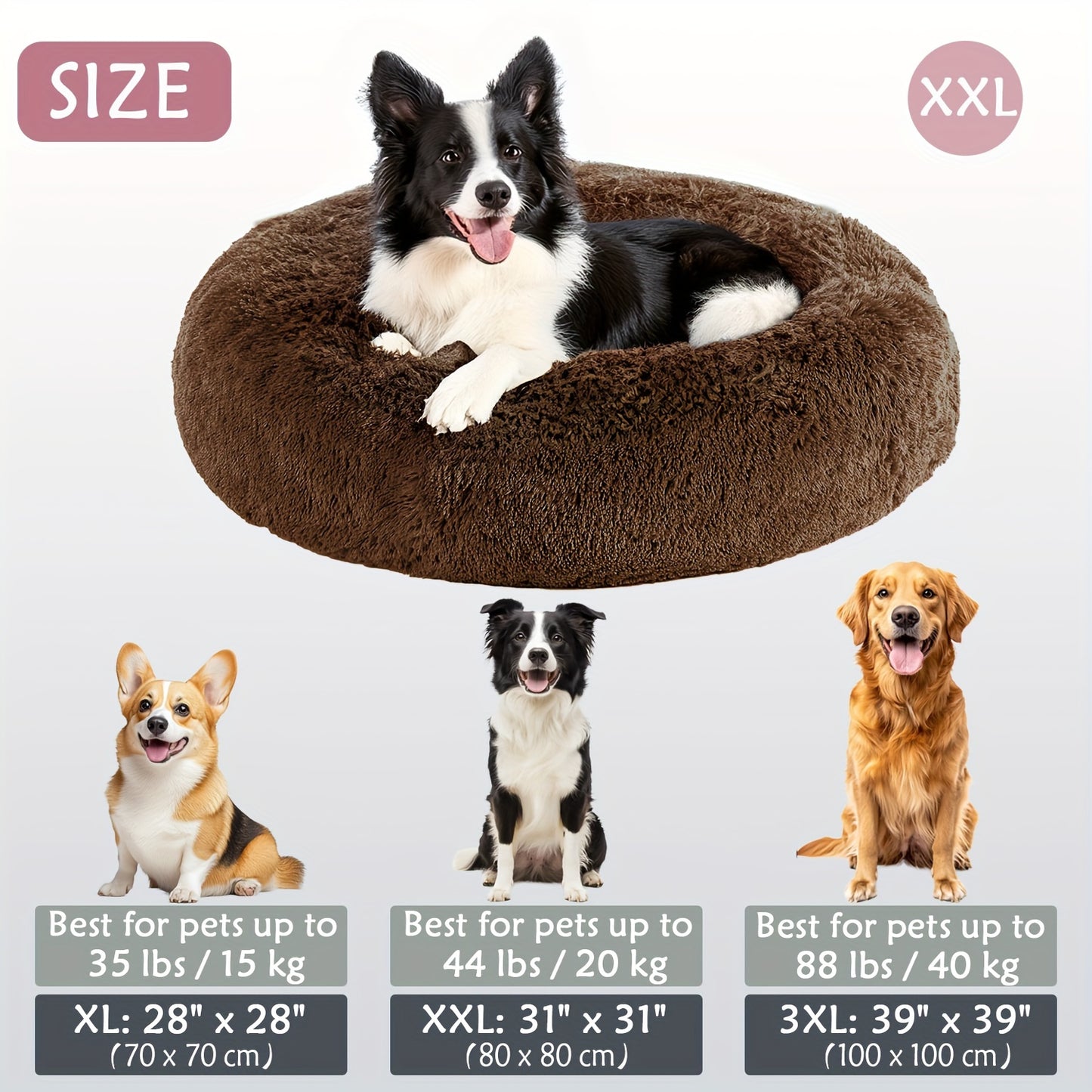 Calming Dog & Cat Bed, Donut Cuddler Warming Cozy Soft Round Bed, Fluffy Faux Fur Plush Cushion Bed For Small Medium And Large Dogs And Cats (16"/20"/24"/28"/31"/39")