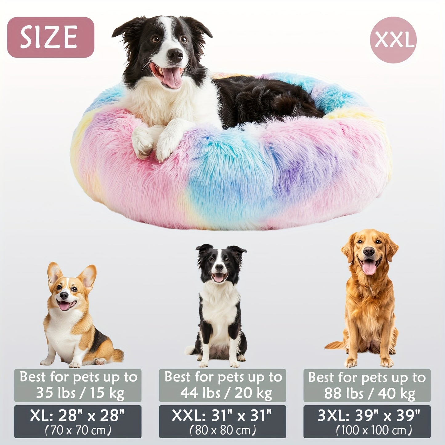 Calming Dog & Cat Bed, Donut Cuddler Warming Cozy Soft Round Bed, Fluffy Faux Fur Plush Cushion Bed For Small Medium And Large Dogs And Cats (16"/20"/24"/28"/31"/39")