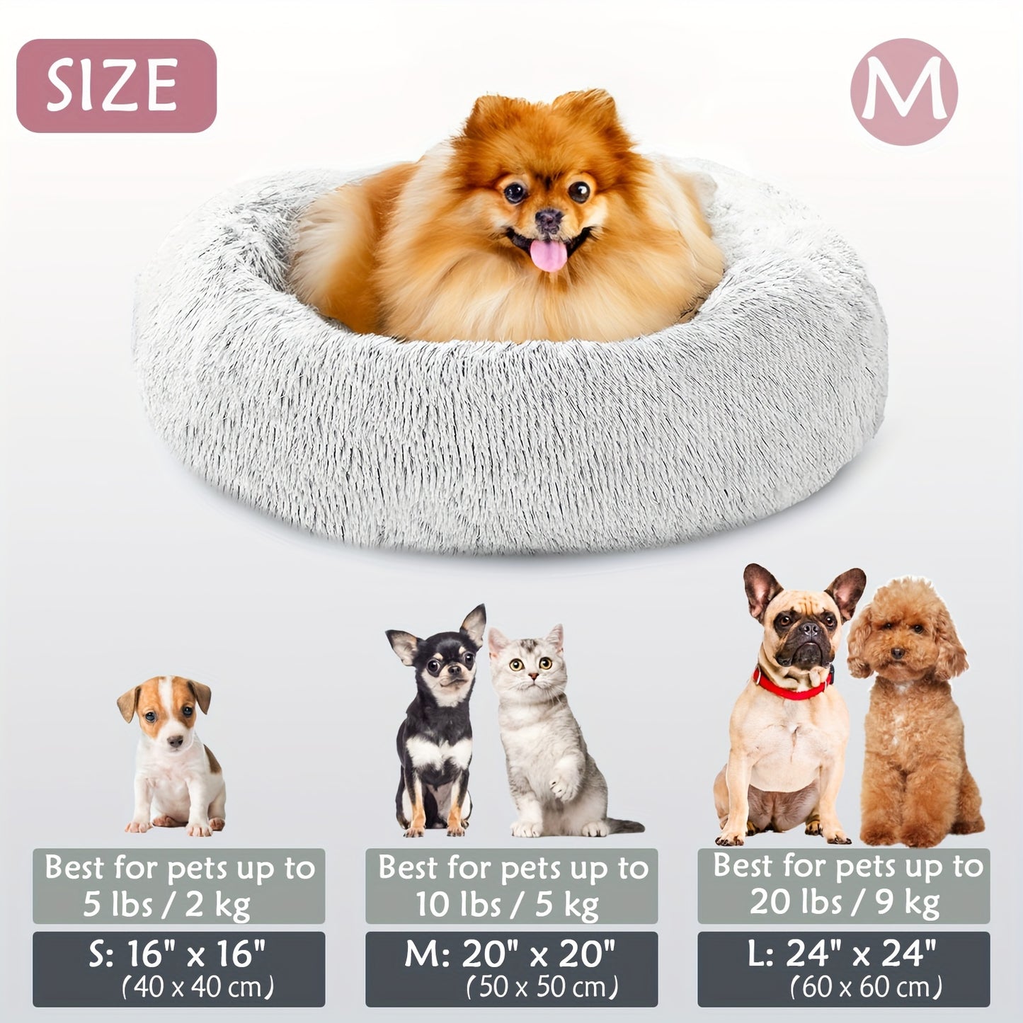 Calming Dog & Cat Bed, Donut Cuddler Warming Cozy Soft Round Bed, Fluffy Faux Fur Plush Cushion Bed For Small Medium And Large Dogs And Cats (16"/20"/24"/28"/31"/39")