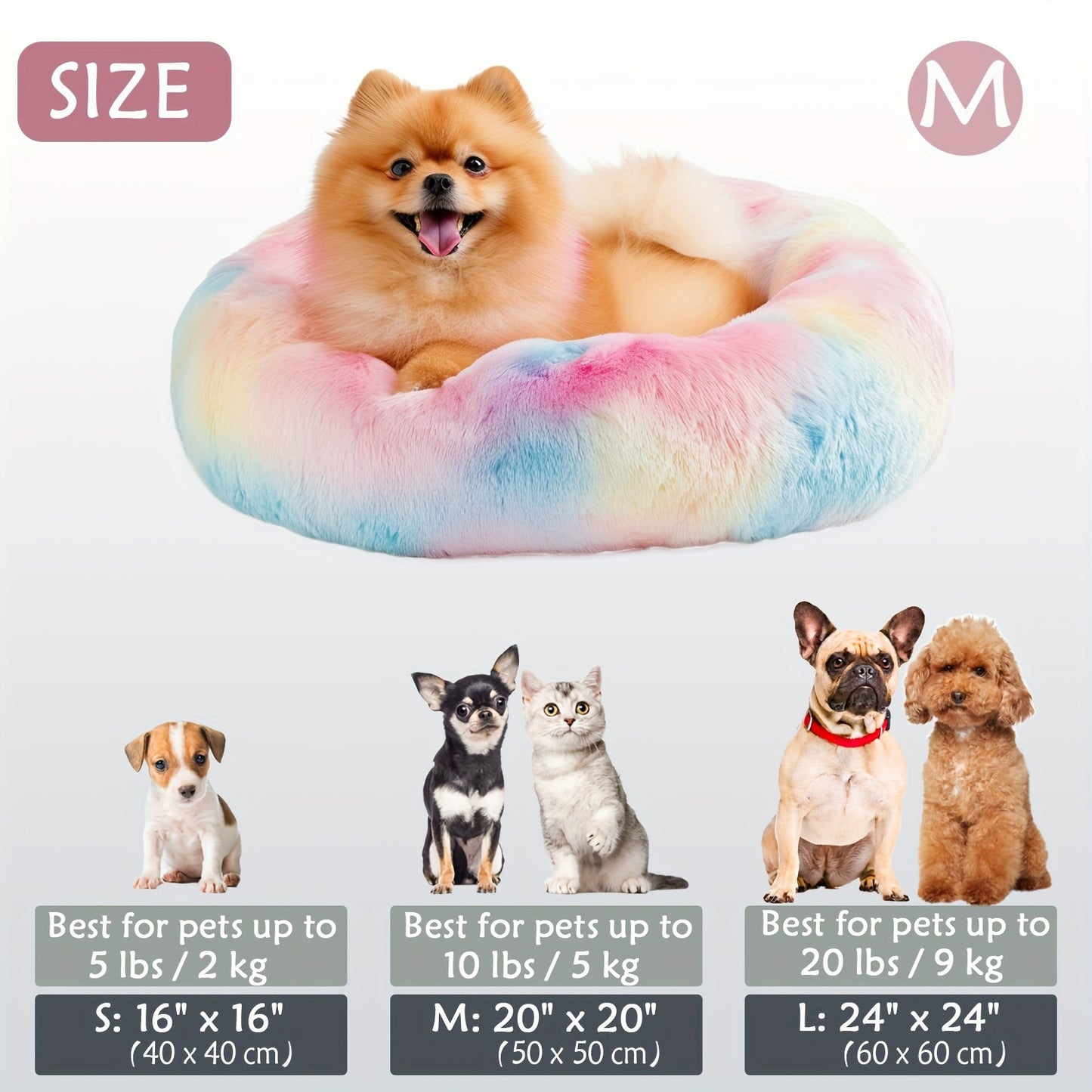 Calming Dog & Cat Bed, Donut Cuddler Warming Cozy Soft Round Bed, Fluffy Faux Fur Plush Cushion Bed For Small Medium And Large Dogs And Cats (16"/20"/24"/28"/31"/39")