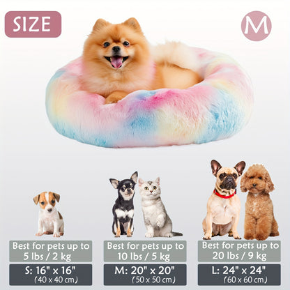 Calming Dog & Cat Bed, Donut Cuddler Warming Cozy Soft Round Bed, Fluffy Faux Fur Plush Cushion Bed For Small Medium And Large Dogs And Cats (16"/20"/24"/28"/31"/39")
