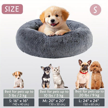 Calming Dog & Cat Bed, Donut Cuddler Warming Cozy Soft Round Bed, Fluffy Faux Fur Plush Cushion Bed For Small Medium And Large Dogs And Cats (16"/20"/24"/28"/31"/39")