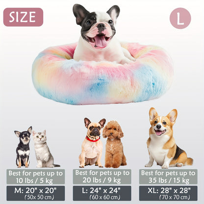 Calming Dog & Cat Bed, Donut Cuddler Warming Cozy Soft Round Bed, Fluffy Faux Fur Plush Cushion Bed For Small Medium And Large Dogs And Cats (16"/20"/24"/28"/31"/39")