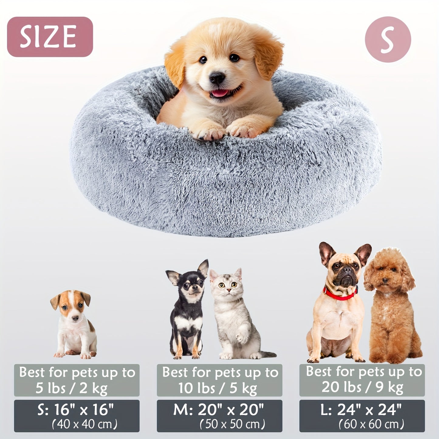 Calming Dog & Cat Bed, Donut Cuddler Warming Cozy Soft Round Bed, Fluffy Faux Fur Plush Cushion Bed For Small Medium And Large Dogs And Cats (16"/20"/24"/28"/31"/39")
